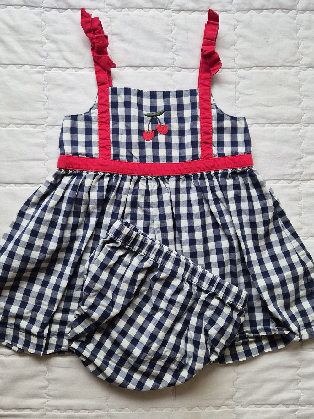 Hanna Andersson Navy Gingham & Red Cherry Sundress Set
